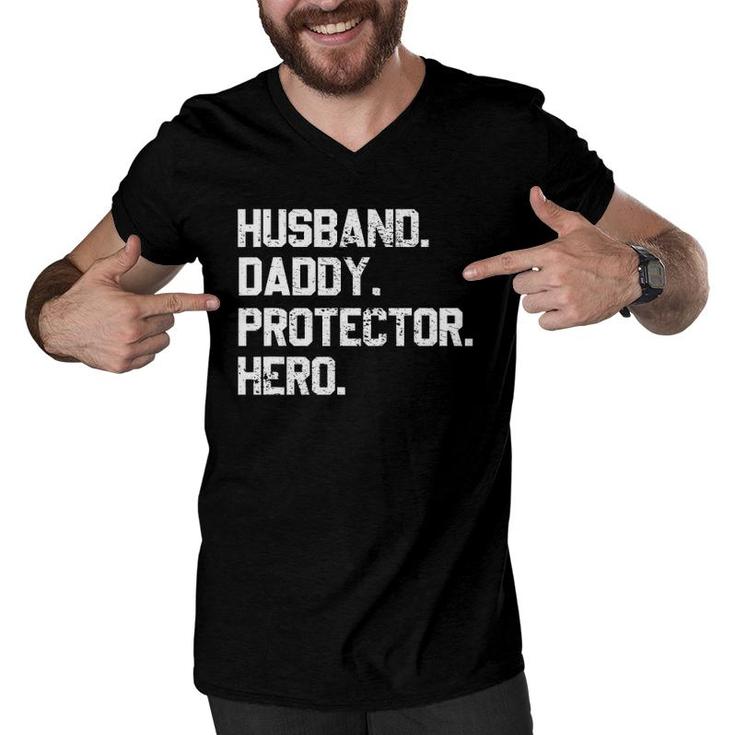 Husband Daddy Protector Hero Fathers Day For Dad Men V-Neck Tshirt