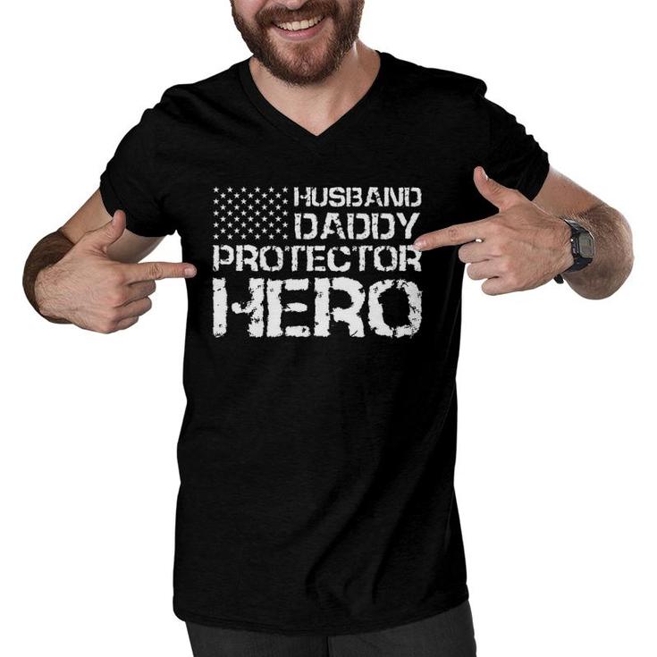Husband Daddy Protector Hero  Father's Day Gift Men V-Neck Tshirt