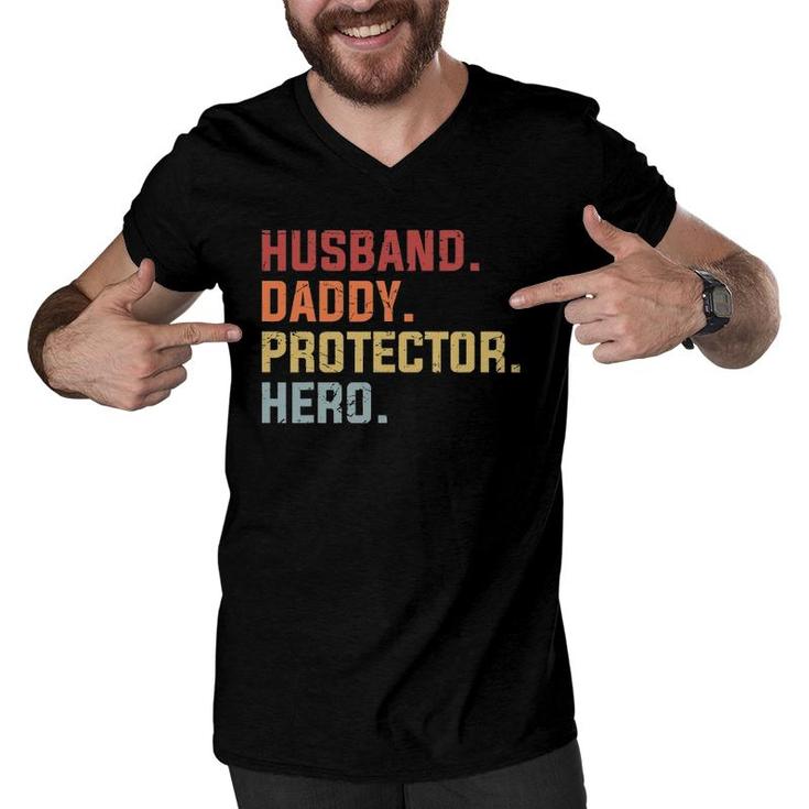 Husband Daddy Protector Hero Father's Day Gift Men V-Neck Tshirt