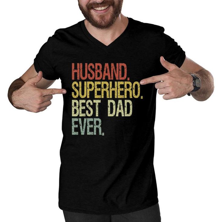 Husband Superhero Best Dad Ever Men V-Neck Tshirt