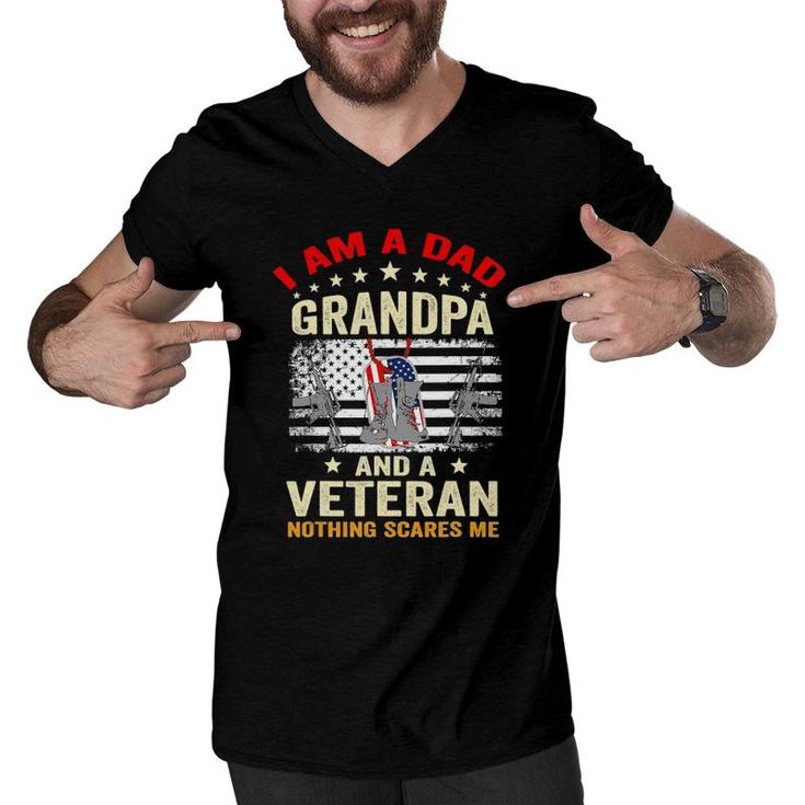I Am A Dad Grandpa And A Veteran Funny Veterans Day Usa Flag Men V-Neck Tshirt