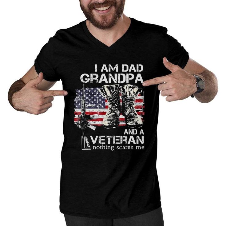 I Am Dad Grandpa And A Veteran Nothing Scares Me Men V-Neck Tshirt
