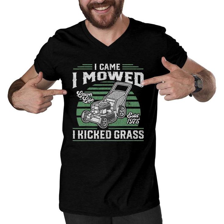 I Came I Mowed I Kicked Grass Funny Lawn Mower Gift For Dad Men V-Neck Tshirt
