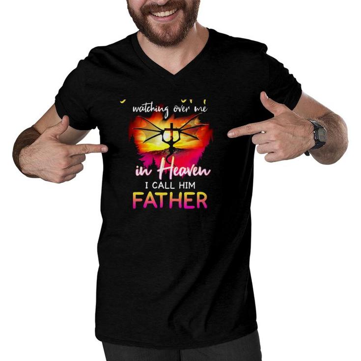 I Have A Guardian Angel Watching Over Me In Heaven I Call Him Father Christian Cross With Dragon Men V-Neck Tshirt