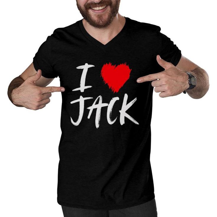 I Love Jack Husband Son Dad Boyfriend Grandson Red Heart Men V-Neck Tshirt