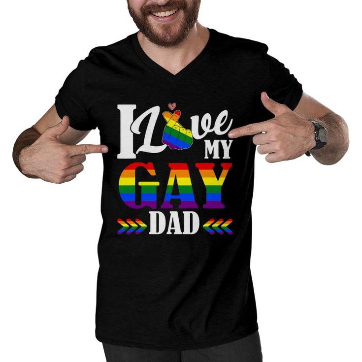 I Love My Gay Dad Lgbtq Pride Father's Day Men V-Neck Tshirt