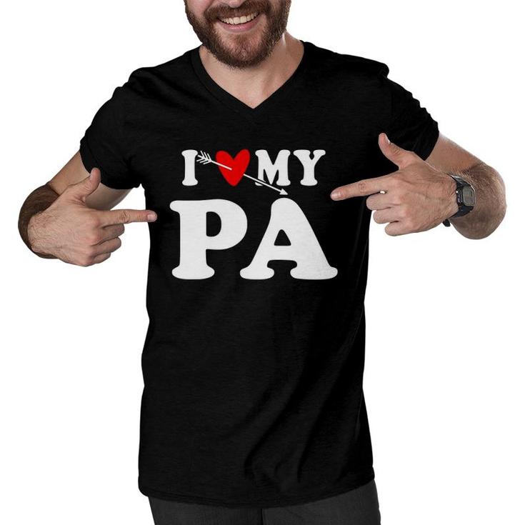 I Love My Pa With Heart Father's Day Wear For Kid Boy Girl Men V-Neck Tshirt