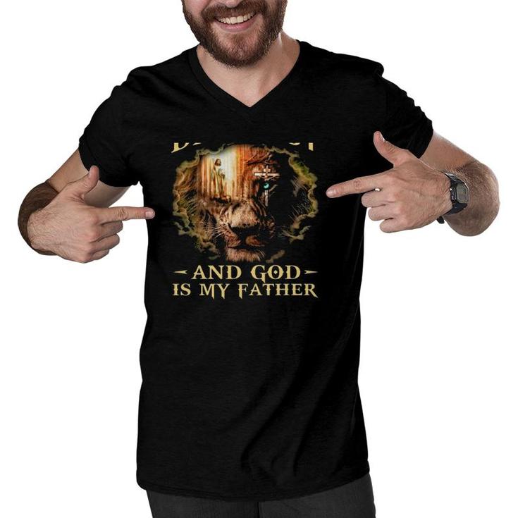 I Took A Dna Test And God Is My Father Jesus Cross Lion Christian Gift Men V-Neck Tshirt