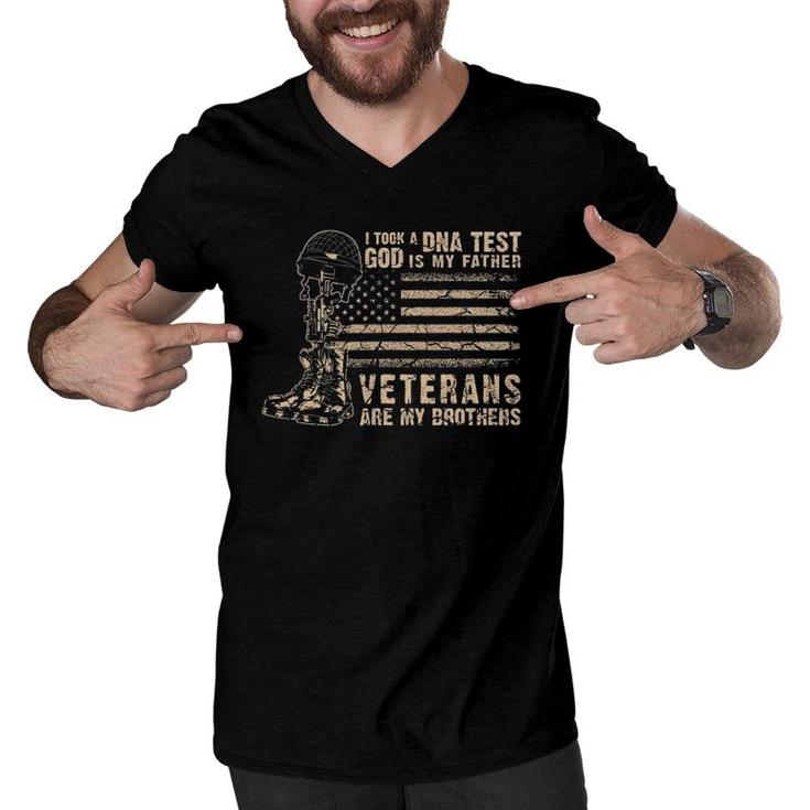 I Took A Dna Test God Is My Father Veterans Are My Brother Men V-Neck Tshirt