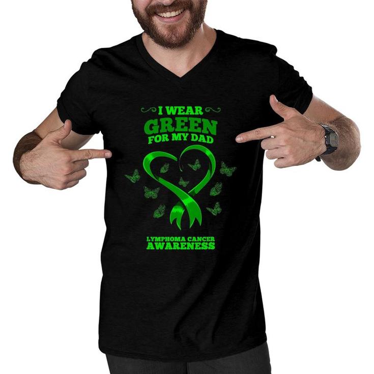 I Wear Green For My Dad Lymphoma Cancer Awareness Men V-Neck Tshirt