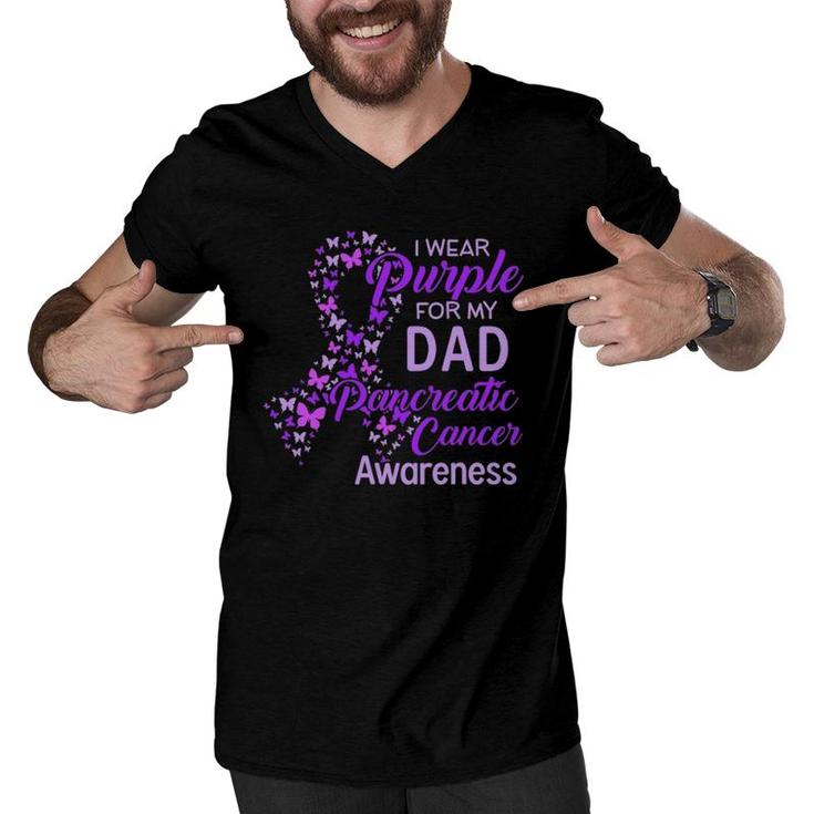 I Wear Purple For My Dad Pancreatic Cancer Men V-Neck Tshirt