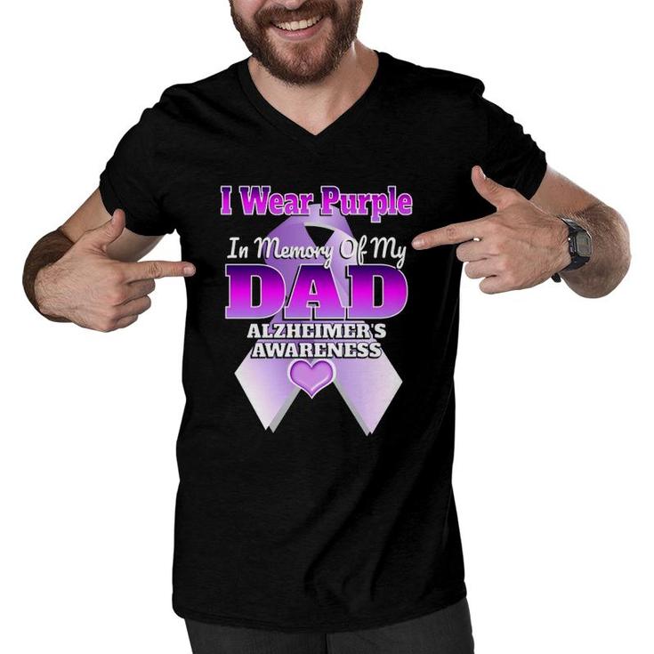 I Wear Purple In Memory Of My Dad Alzheimer's Awareness  Men V-Neck Tshirt