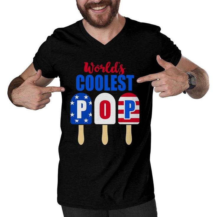 Ice Cream World's Coolest Pop American Flag Fathers Day Men V-Neck Tshirt