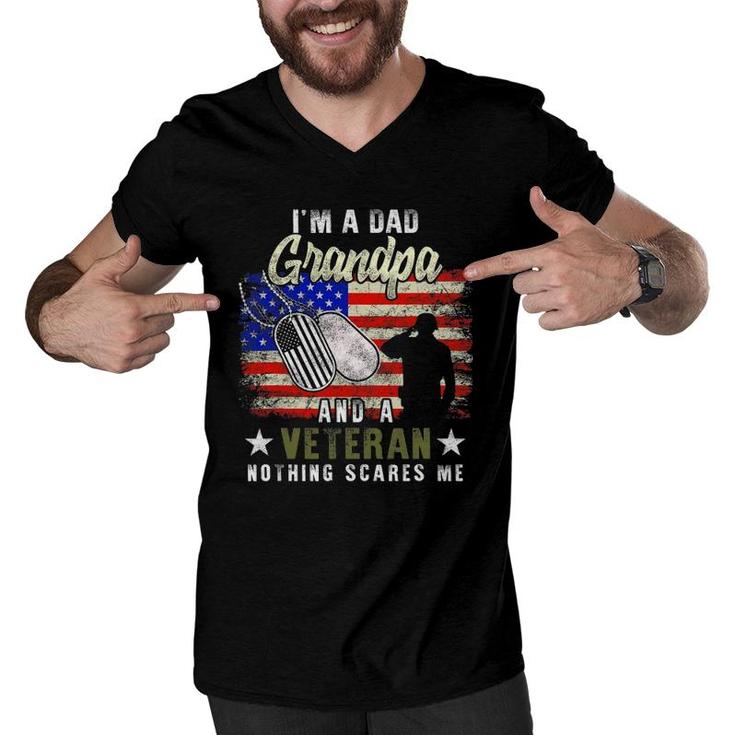 I'm A Dad Grandpa Veteran Nothing Scares Me Father's Day Gift Men V-Neck Tshirt