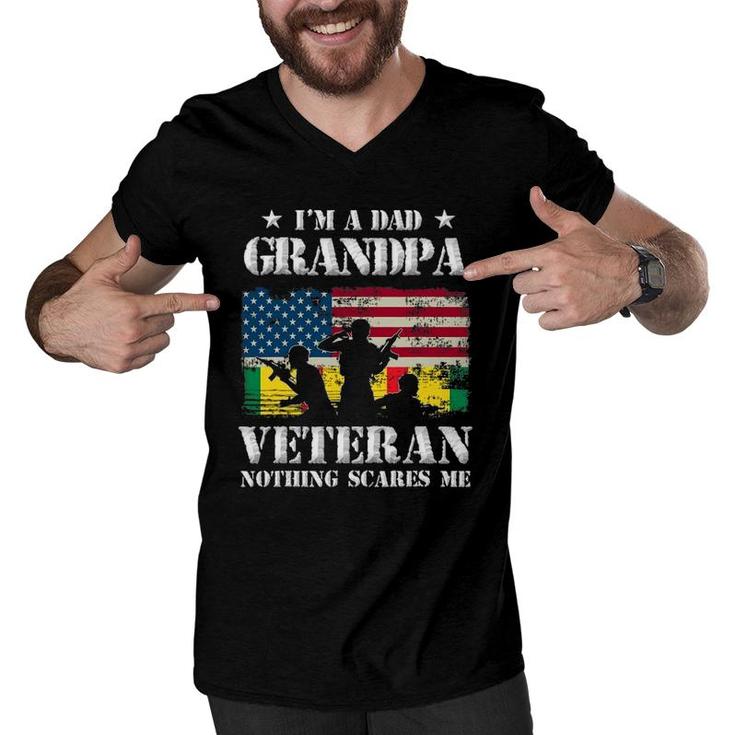 I'm A Dad Grandpa Veteran Nothing Scares Me Flag Gift Men V-Neck Tshirt