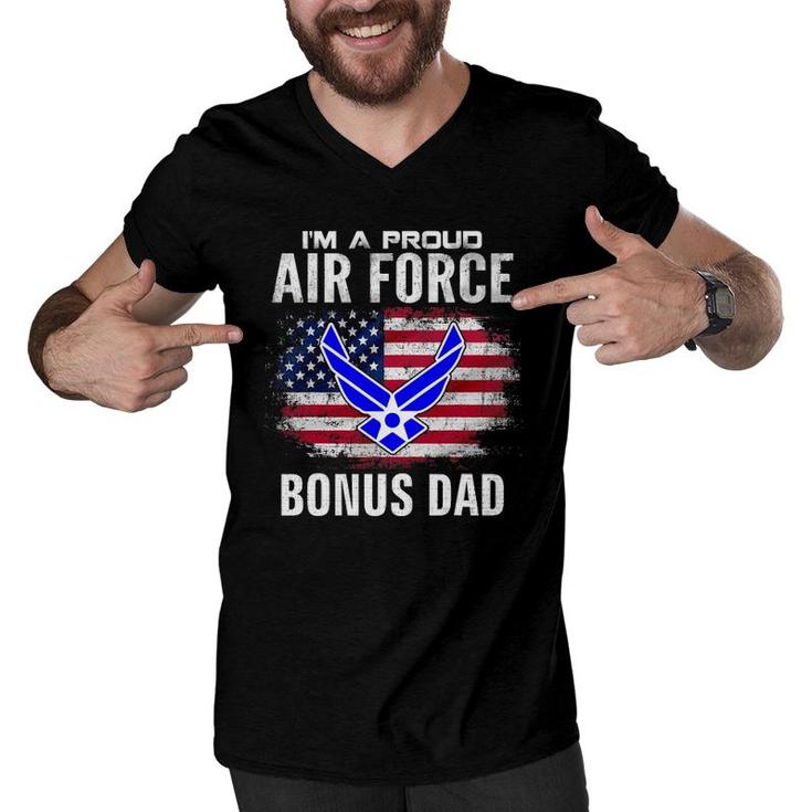 I'm A Proud Air Force Bonus Dad With American Flag Veteran Men V-Neck Tshirt