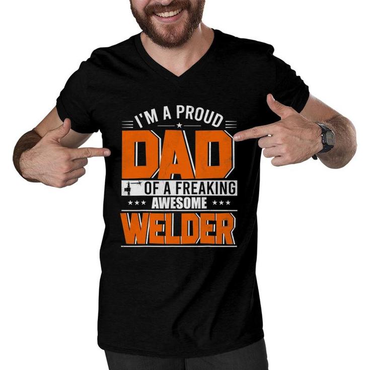 I'm A Proud Dad Of A Welder Happy Father's Day Welder Lover Men V-Neck Tshirt