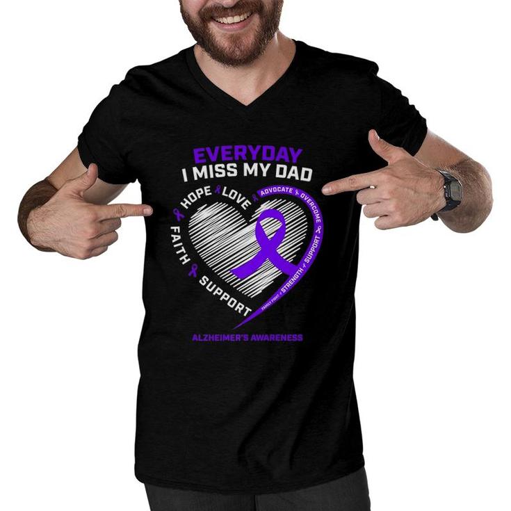 In Memory Dad Purple Alzheimer's Awareness Men V-Neck Tshirt