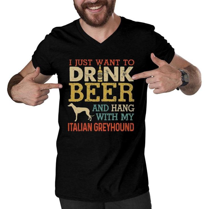 Italian Greyhound Dad Drink Beer Hang With Dog Funny Vintage Men V-Neck Tshirt