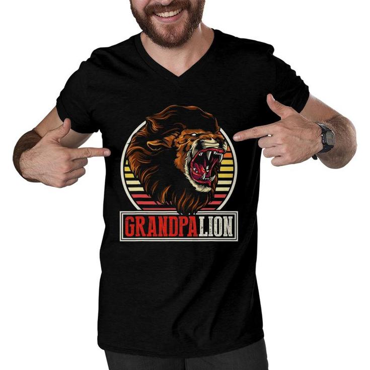 Jungle Grandfather Gift Zoo Animal Family Grandpa Lion Men V-Neck Tshirt