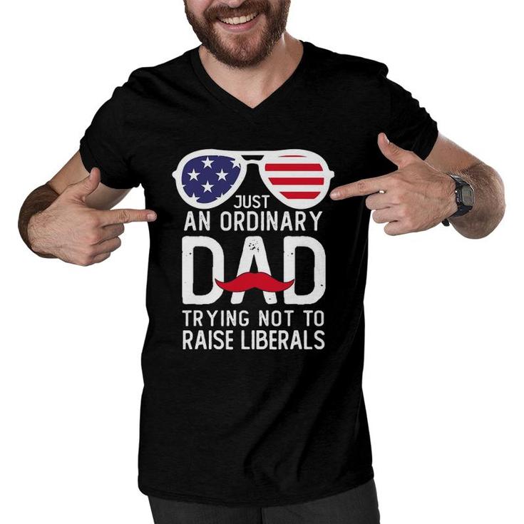 Just An Ordinary Dad Trying Not To Raise Liberals Beard Dad Men V-Neck Tshirt