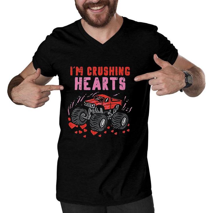 Kids I Crush Hearts Monster Truck Toddler Boys Valentines Day  Men V-Neck Tshirt