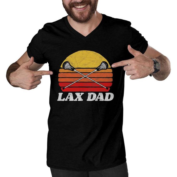 Lax Dad Vintage X Crossed Lacrosse Sticks 80S Sunset Retro Men V-Neck Tshirt