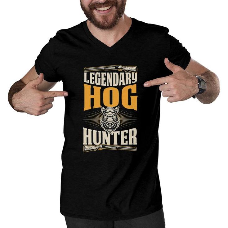 Legendary Hog Hunter Funny Best Hunting Dad Men V-Neck Tshirt
