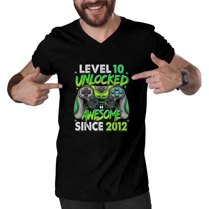 Level 10 Unlocked Awesome Since 2012 10th Birthday Gaming  Men V-Neck Tshirt