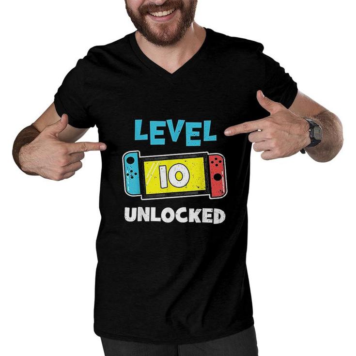Level 10 Unlocked Gamer 10th Birthday Gift Video Game Lovers  Men V-Neck Tshirt