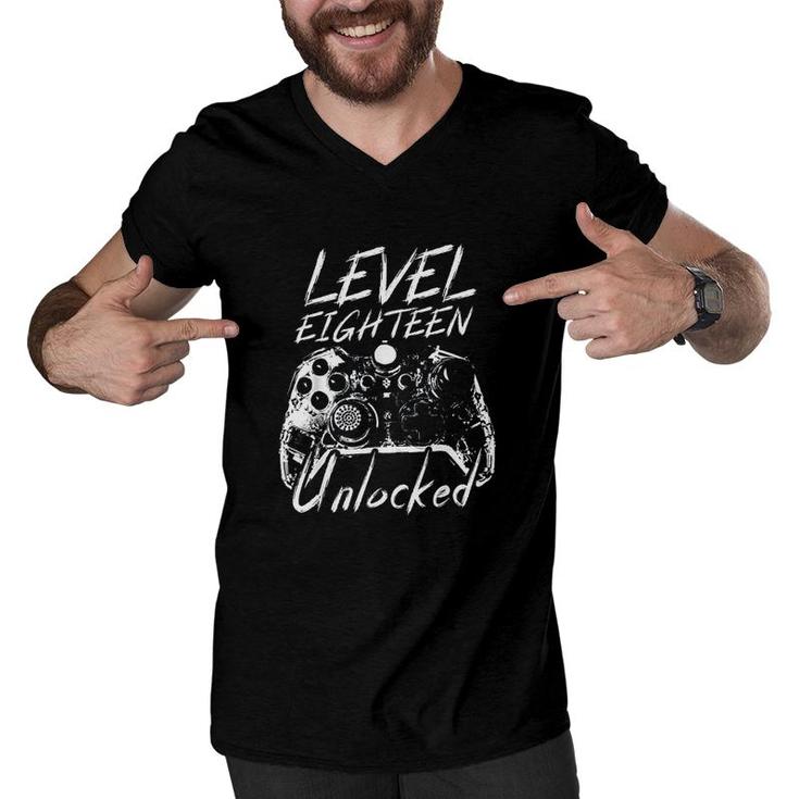 Level 18 Unlocked Boys 18th Birthday 18 Year Old Gamer Gift  Men V-Neck Tshirt