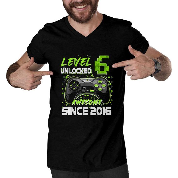 Level 6 Unlocked Awesome Since 2016 6th Birthday Boy  Men V-Neck Tshirt