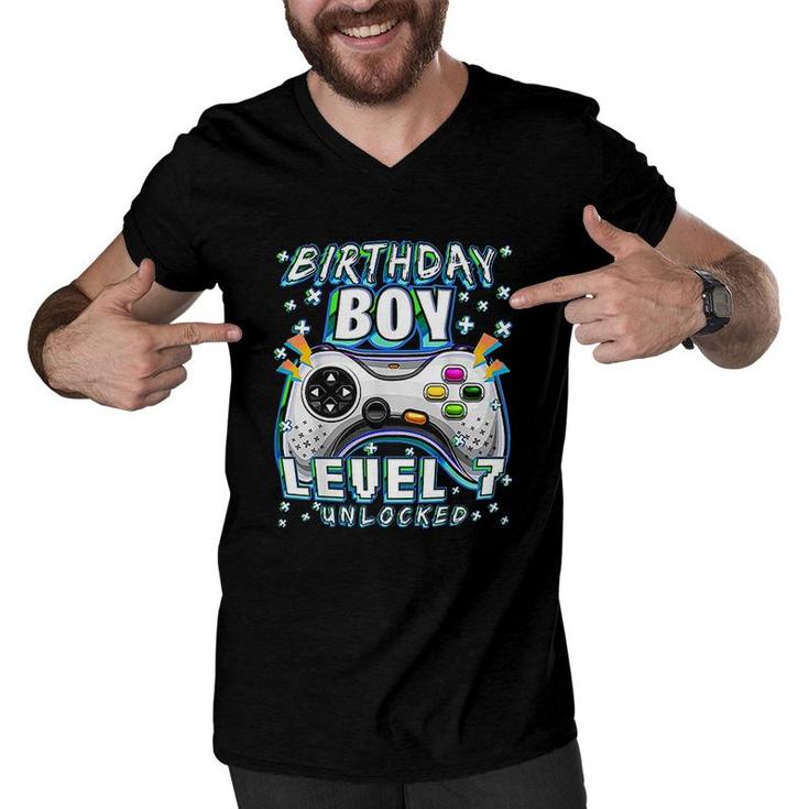 Level 7 Unlocked Video Game 7th Birthday Gamer Boys  Men V-Neck Tshirt