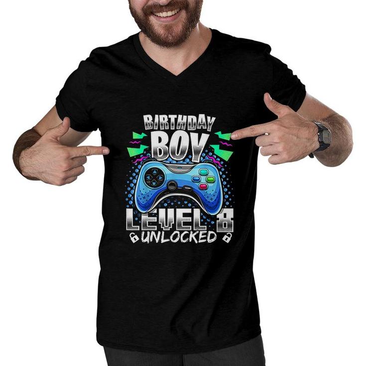 Level 8 Unlocked Video Game 8th Birthday Gamer Gift Boys Electronic Men V-Neck Tshirt