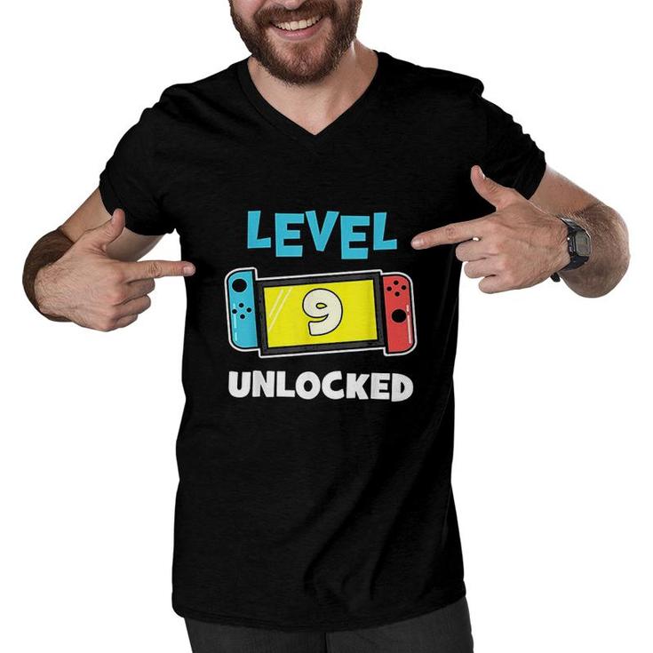 Level 9 Unlocked Gamer 9th Birthday Gift Video Game Lovers  Men V-Neck Tshirt