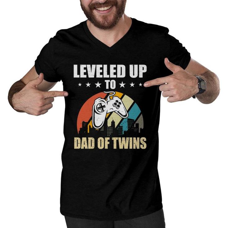 Leveled Up To Dad Of Twins Video Gamer Gaming  Men V-Neck Tshirt