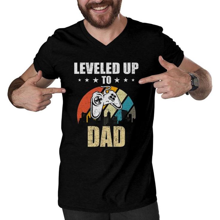 Leveled Up To Dad Video Gamer Gaming Men V-Neck Tshirt