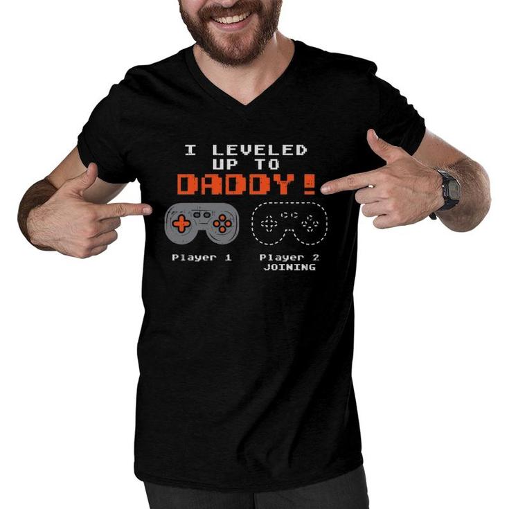 Leveled Up To Daddy Gamer Pregnancy Announcement Men Gift Men V-Neck Tshirt