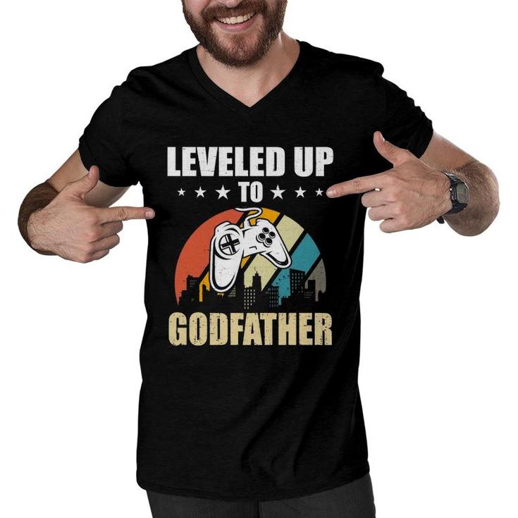 Leveled Up To Godfather Video Gamer Gaming  Men V-Neck Tshirt