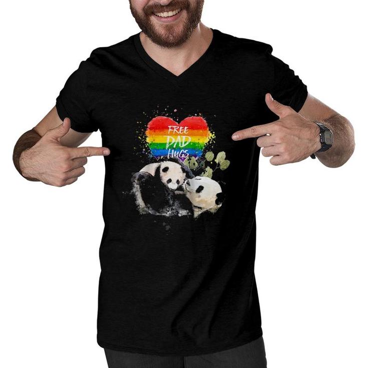 Lgbt Pride Papa Panda Bear Free Dad Hugs Father's Day Love Raglan Baseball Tee Men V-Neck Tshirt