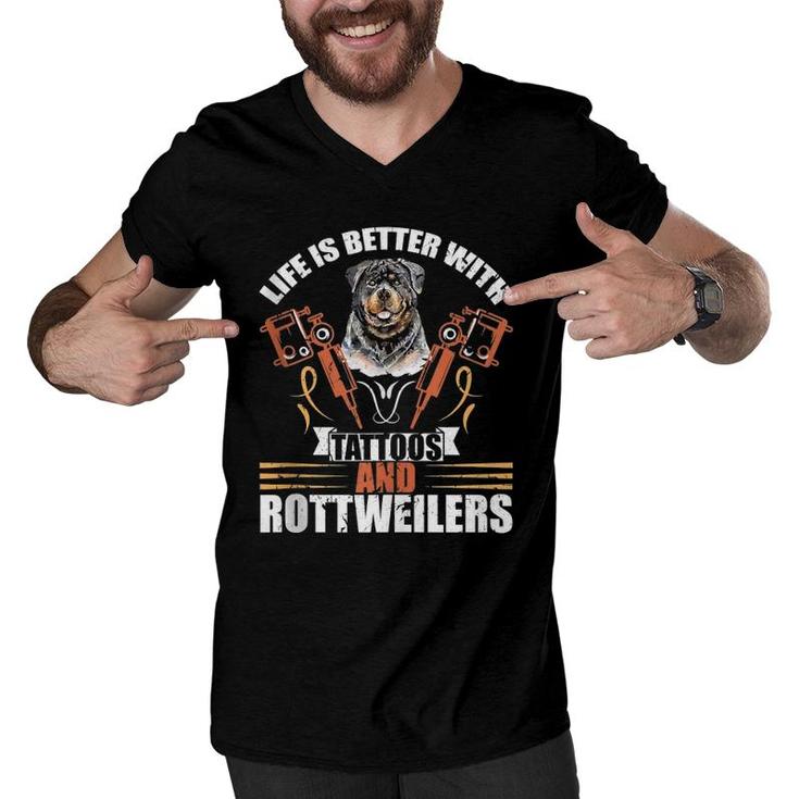 Life Is Better With Tattoos And Rottweilers Dog Mom Dog Dad Men V-Neck Tshirt