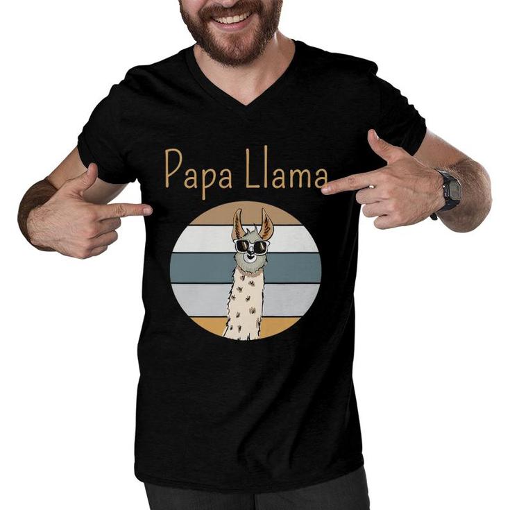 Llama Dad Matching Papa Alpaca Lover Father's Day Gift Men V-Neck Tshirt