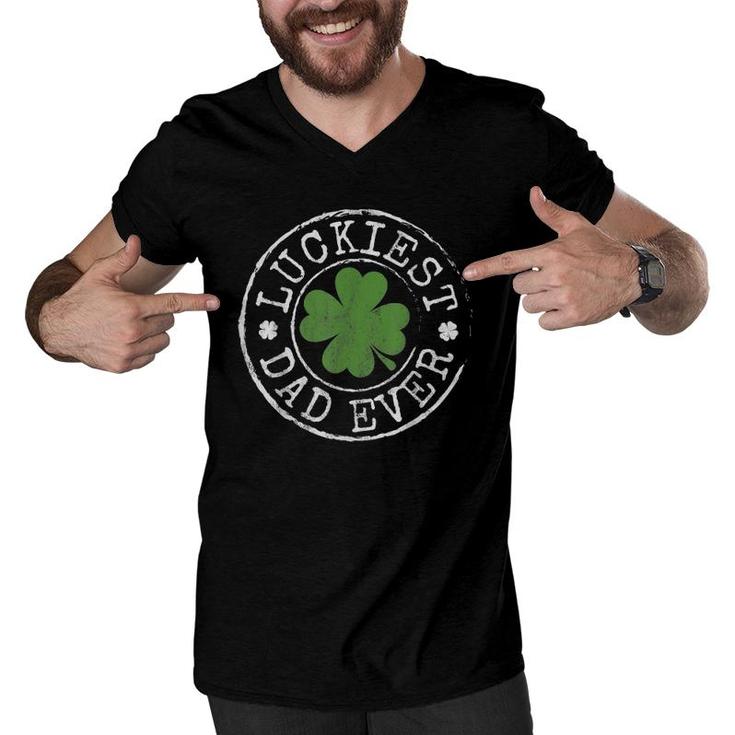 Luckiest Dad Ever Shamrocks Lucky Father St Patrick's Day Men V-Neck Tshirt