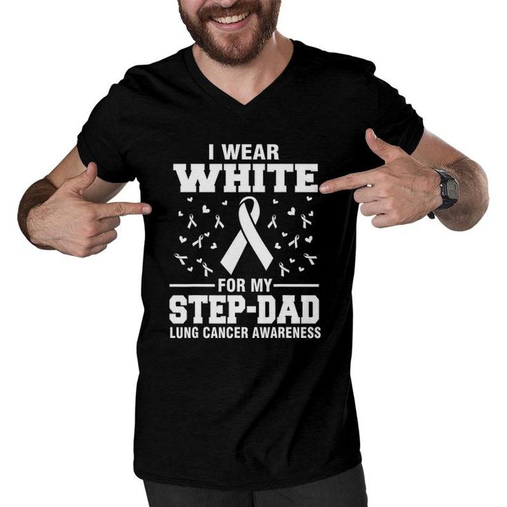 Lung Cancer Awareness I Wear White For My Step Dad Men V-Neck Tshirt