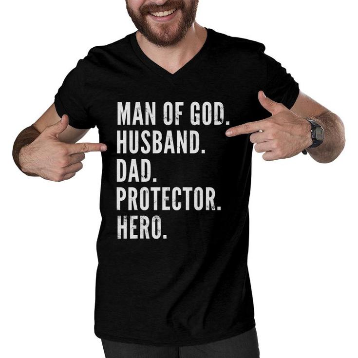 Man Of God Husband Dad Protector Hero Men V-Neck Tshirt