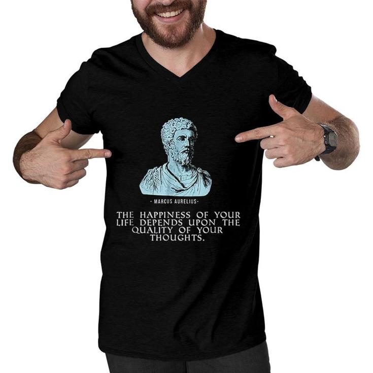 Marcus Aurelius Stoic Quote Happiness Life Thoughts  Men V-Neck Tshirt