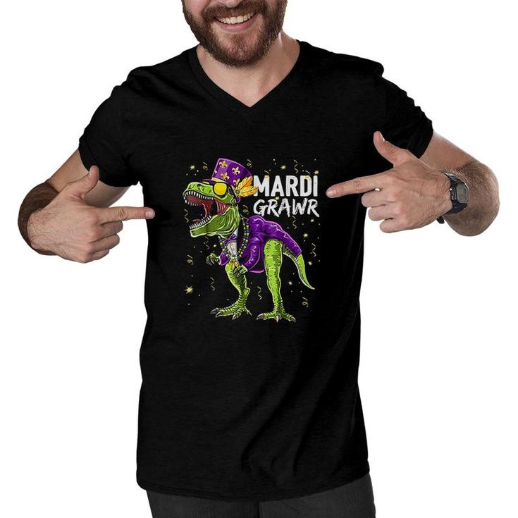 Mardi Grawr Rex Dinosaur Mardi Gras Costume Kids  Men V-Neck Tshirt