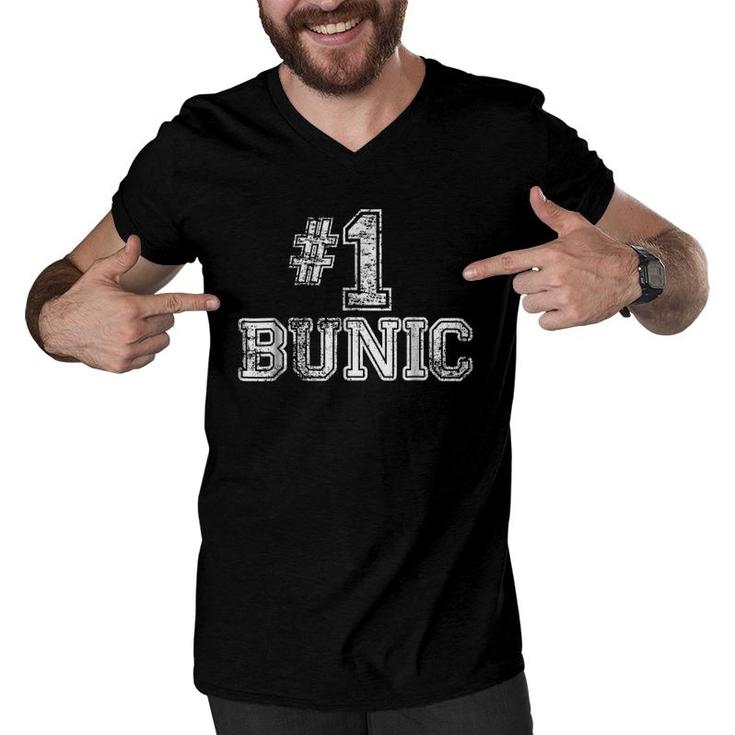 Mens 1 Bunic Number One Father's Day Gift Tee Men V-Neck Tshirt