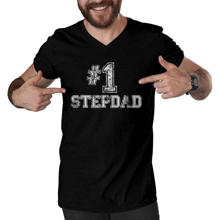 Mens 1 Stepdad Step Dad Number One Father's Day Gift Tee Men V-Neck Tshirt
