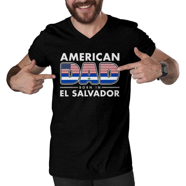 Mens American Dad Born In El Salvador Salvadoran American Flag Men V-Neck Tshirt